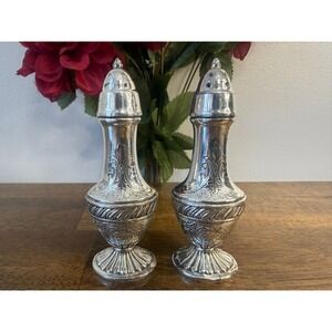 Vintage Viking EP Lead Salt Pepper Shakers Ornate Scroll‎ Gothic Cottage Decor